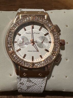 Techno Time - Women’s Rose Gold and White Crystal-Accent Watch